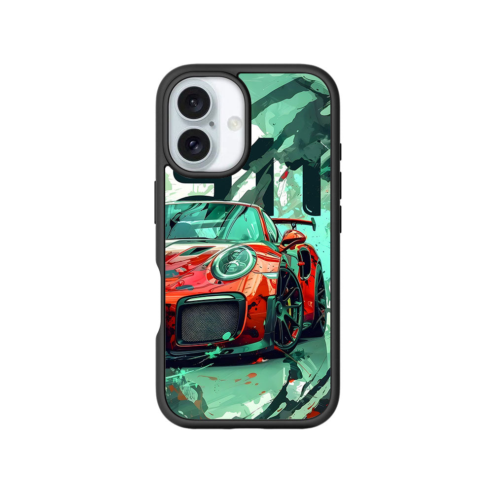 Red Porsche GT 911 Textured Skin with Shockguard Armour Magsafe Case for Apple iPhone 16 Plus