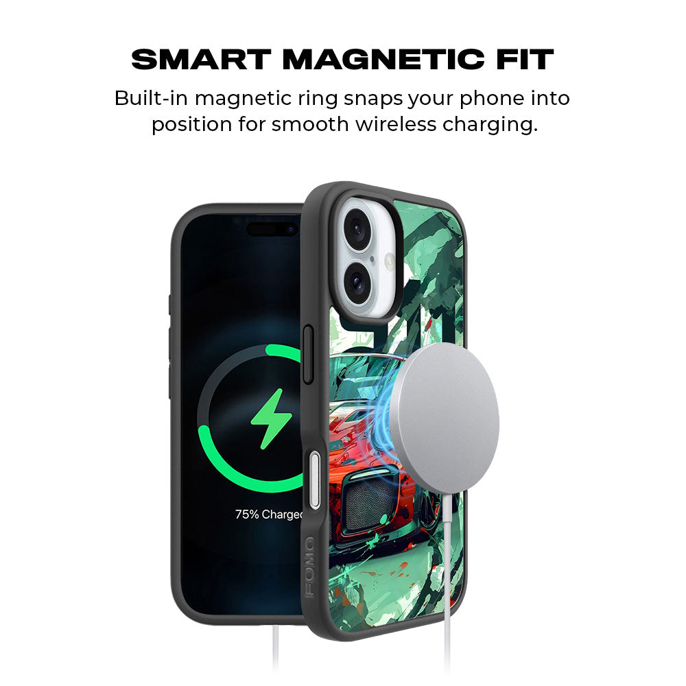 Red Porsche GT 911 Textured Skin with Shockguard Armour Magsafe Case for Apple iPhone 16 Plus