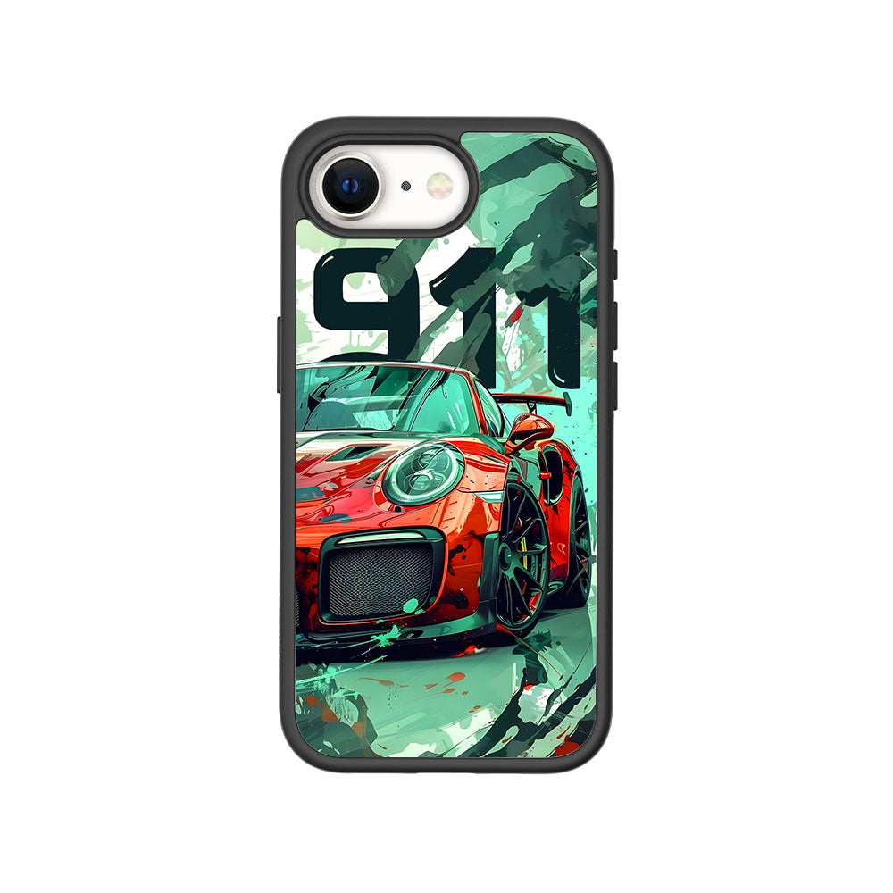 Red Porsche GT 911 Textured Skin with Shockguard Armour Magsafe Case for Apple iPhone 16E