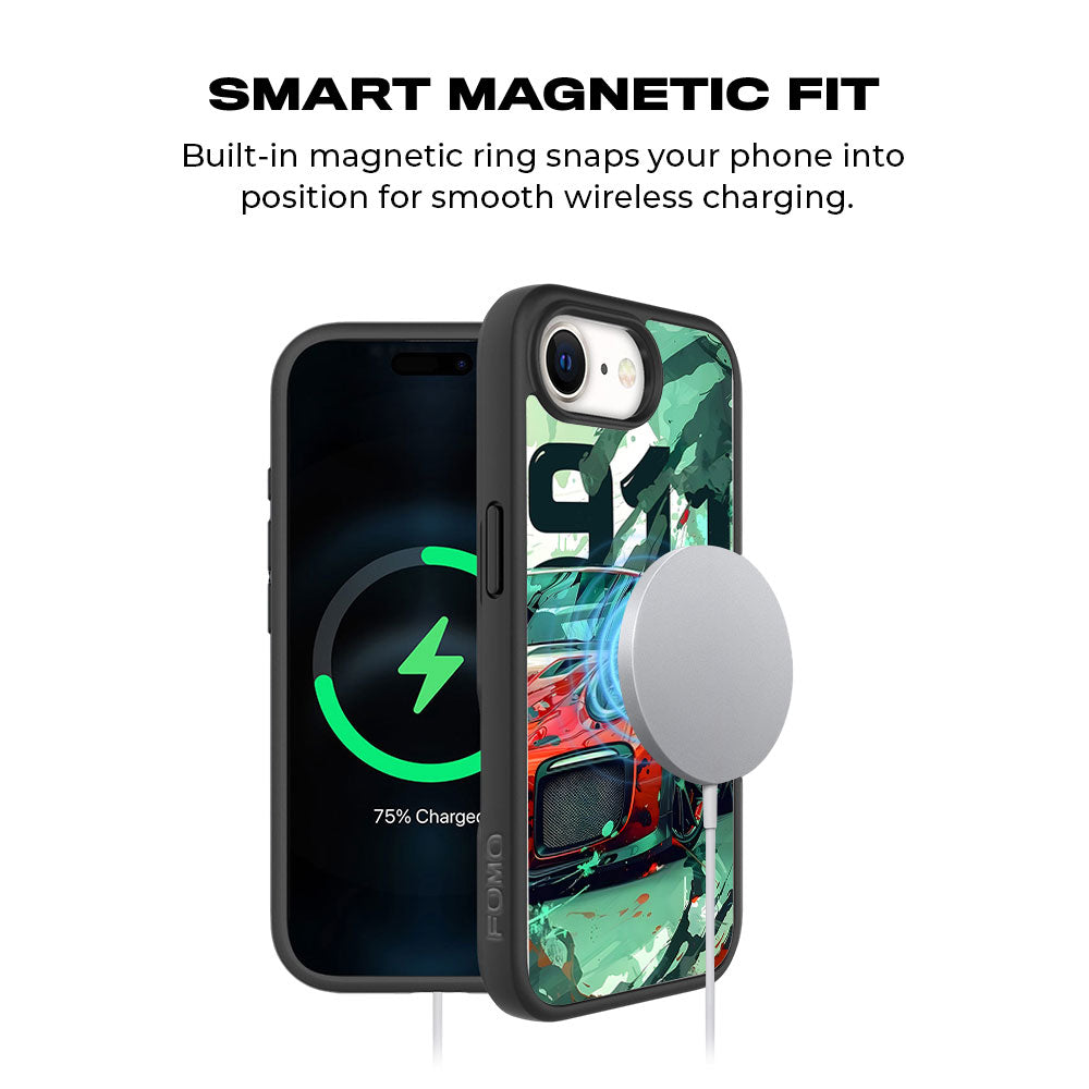 Red Porsche GT 911 Textured Skin with Shockguard Armour Magsafe Case for Apple iPhone 16E