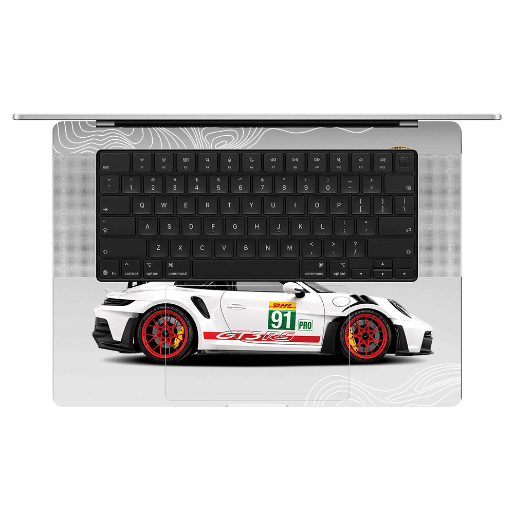Transparent Porsche GT3 RS Power Macbook Pro 16 M5 Pro/Max 2026 Laptop Skin