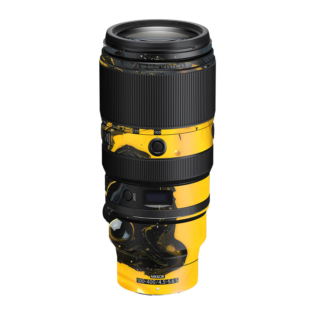 Yellow and Black Paint Swirls Nikon Nikkor Z 100-400mm F/4.5-5.6 VR S Camera Lens Skin