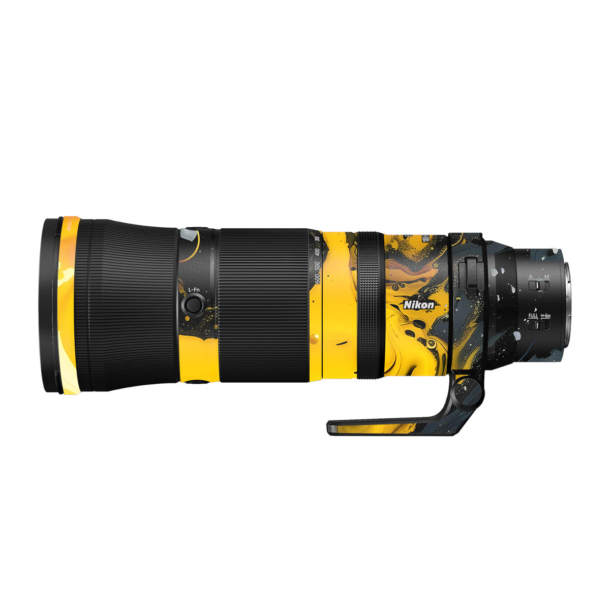 Yellow and Black Paint Swirls Nikon Nikkor Z 180-600mm F/5.6-6.3 VR Camera Lens Skin