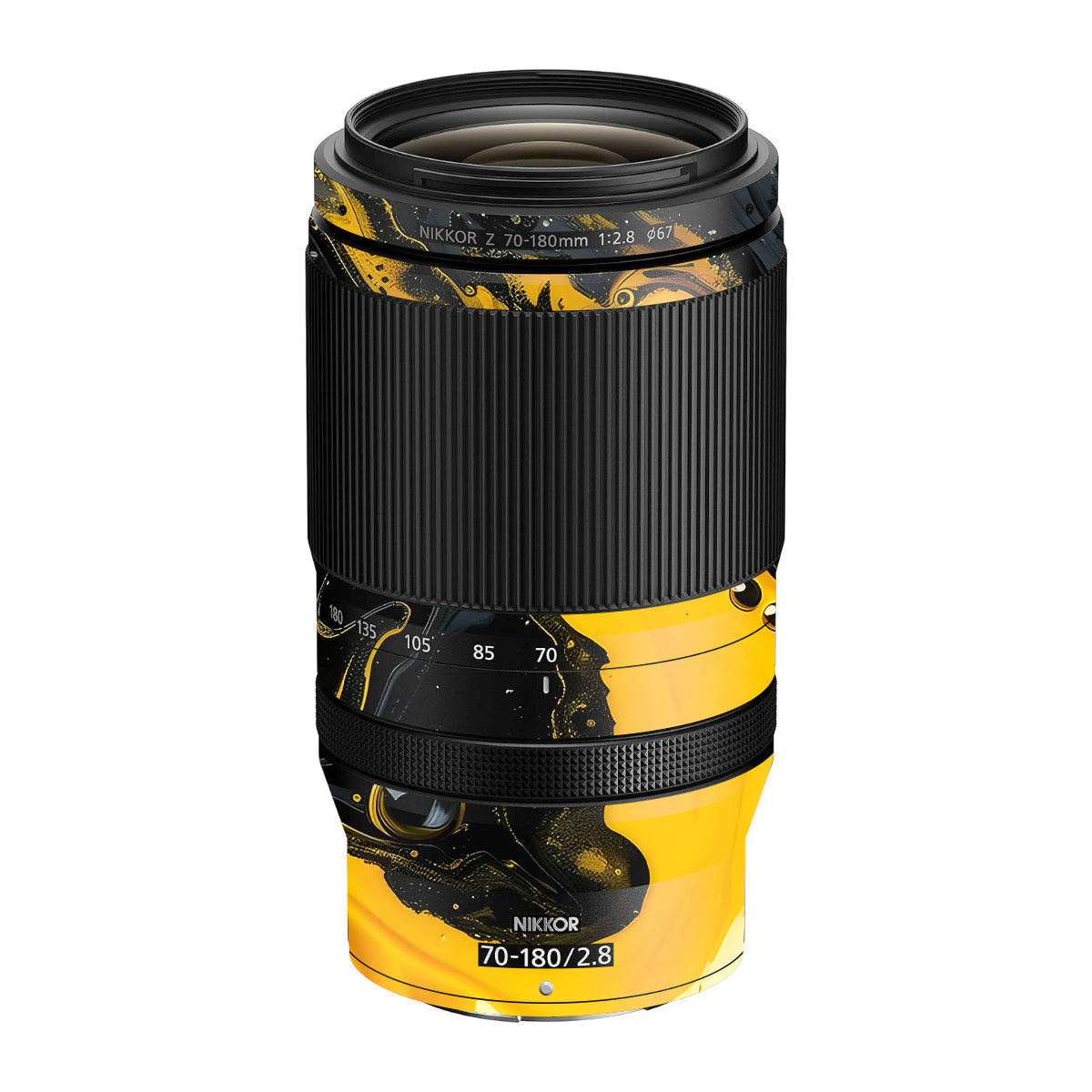 Yellow and Black Paint Swirls Nikon Nikkor Z 70-180mm F/2.8 Camera Lens Skin
