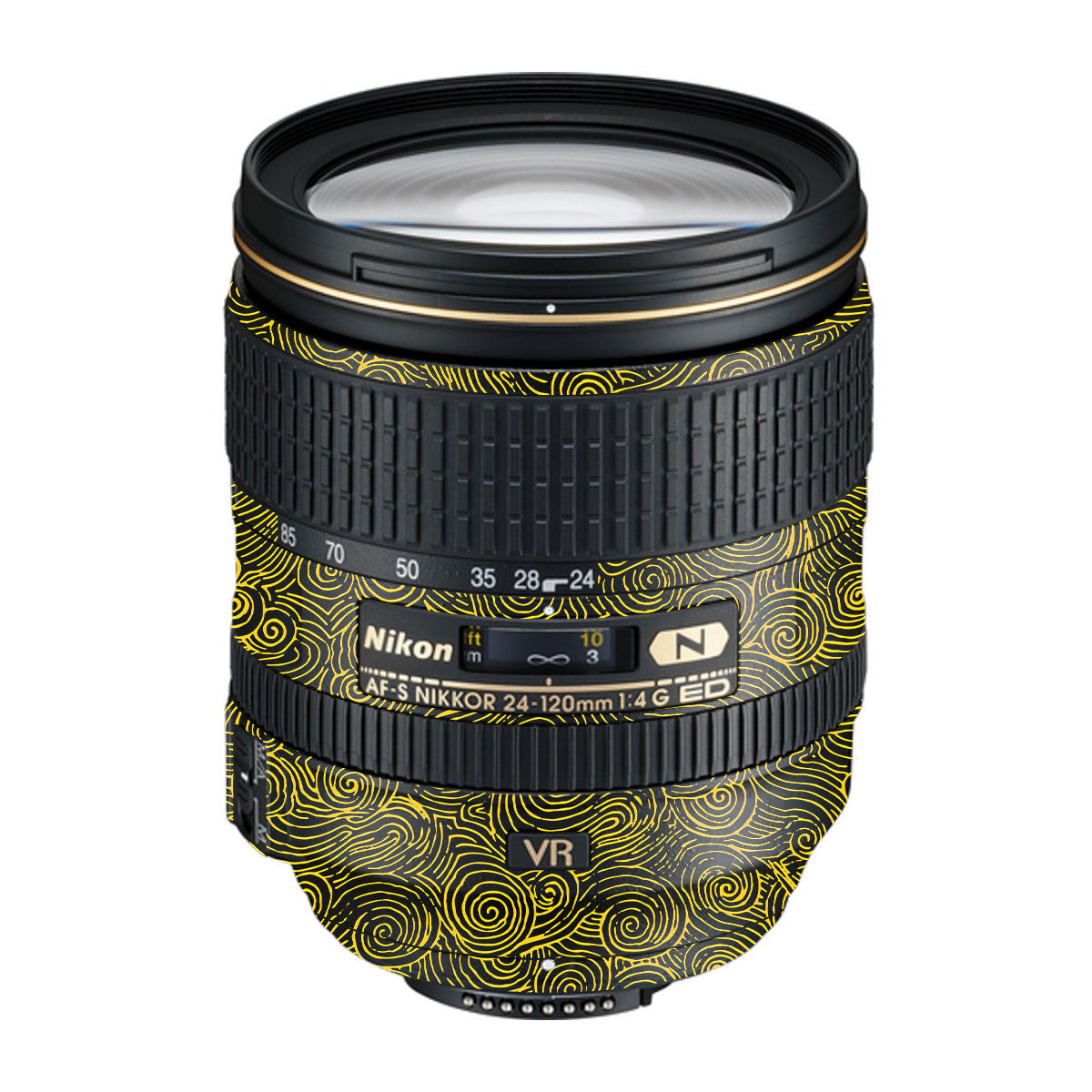Yellow Spirals Nikon Nikkor AF-S 24-120mm F4 G ED VR Camera Lens Skin