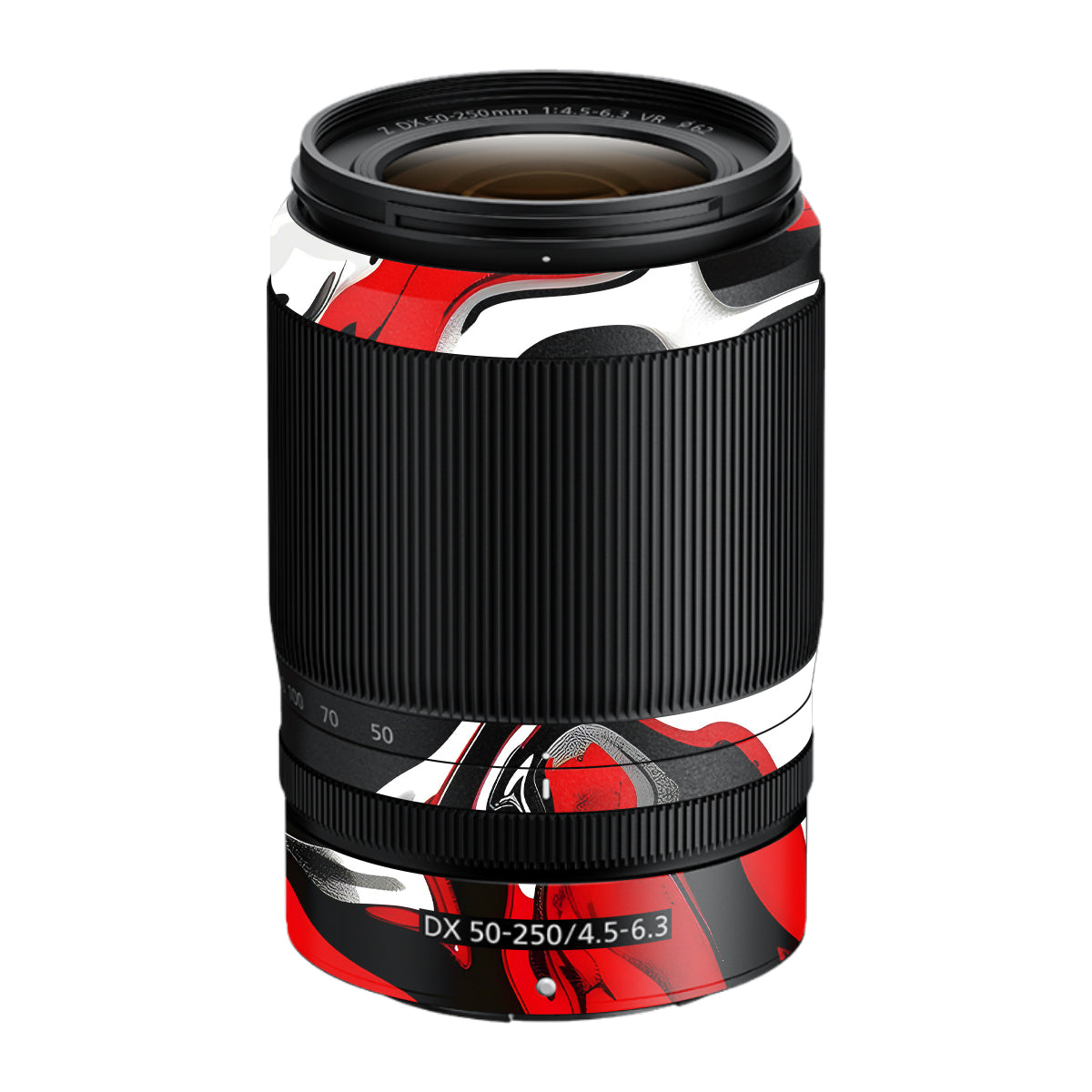 Scarlet and White Motion Nikon Nikkor Z DX 50-250mm F/4.5-6.3 VR Camera Lens Skin