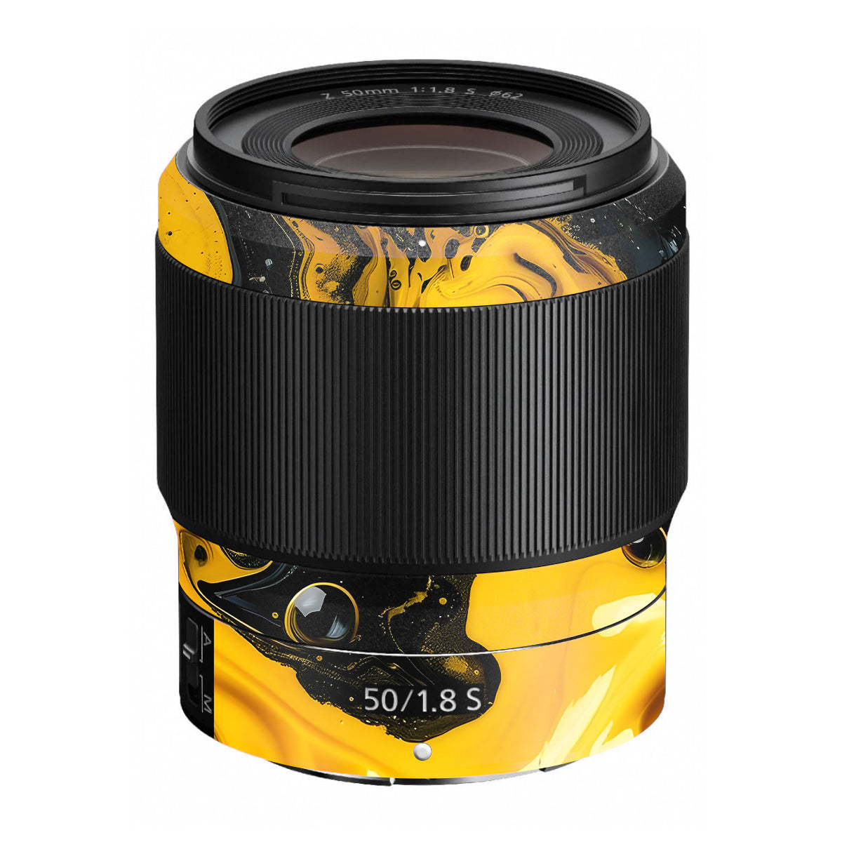 Yellow and Black Paint Swirls Nikon Nikkor Z 50mm F/1.8 S Camera Lens Skin