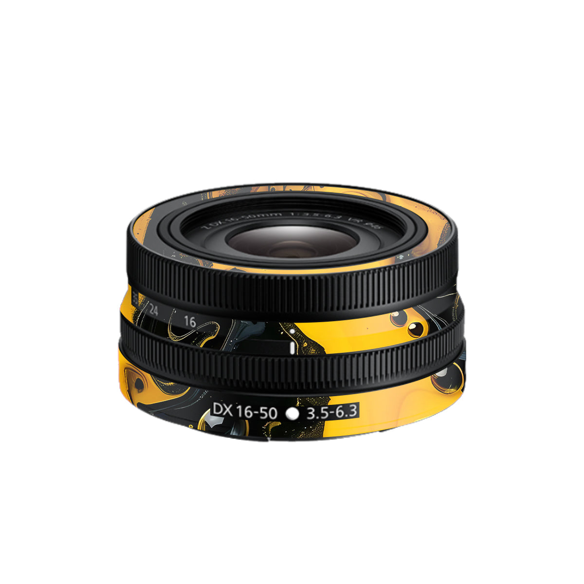 Yellow and Black Paint Swirls Nikon Nikkor Z DX 16-50mm F/3.5-6.3 VR Camera Lens Skin
