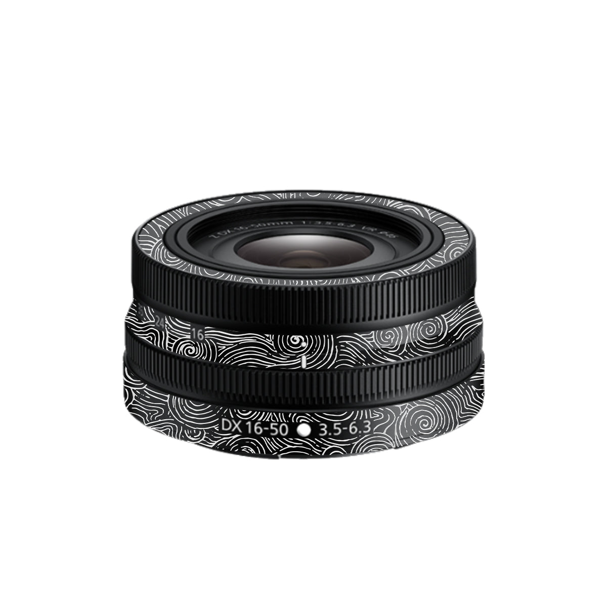 White Spirals Nikon Nikkor Z DX 16-50mm F/3.5-6.3 VR Camera Lens Skin