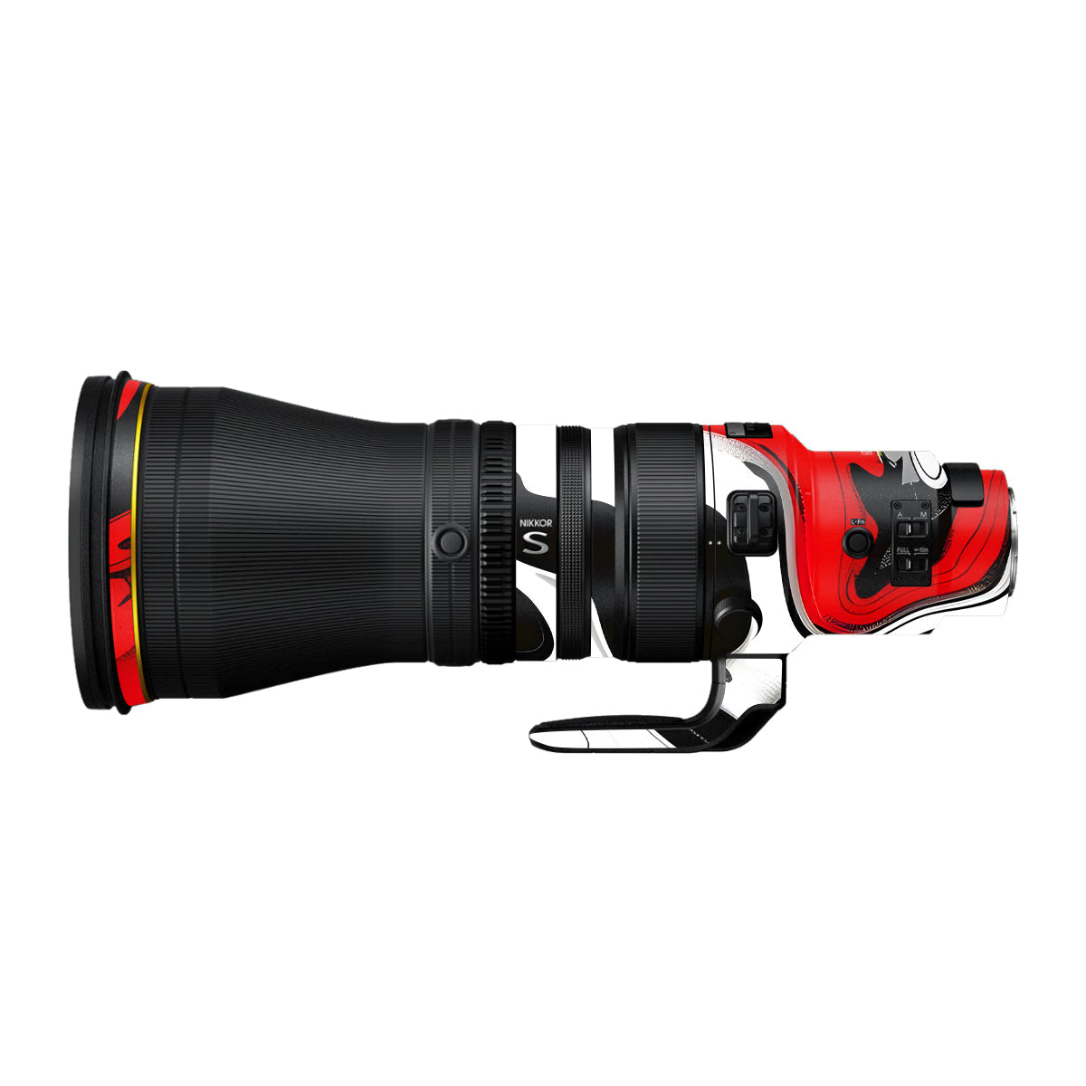 Scarlet and White Motion Nikon Nikkor Z 600mm F/4 TC VR S Camera Lens Skin