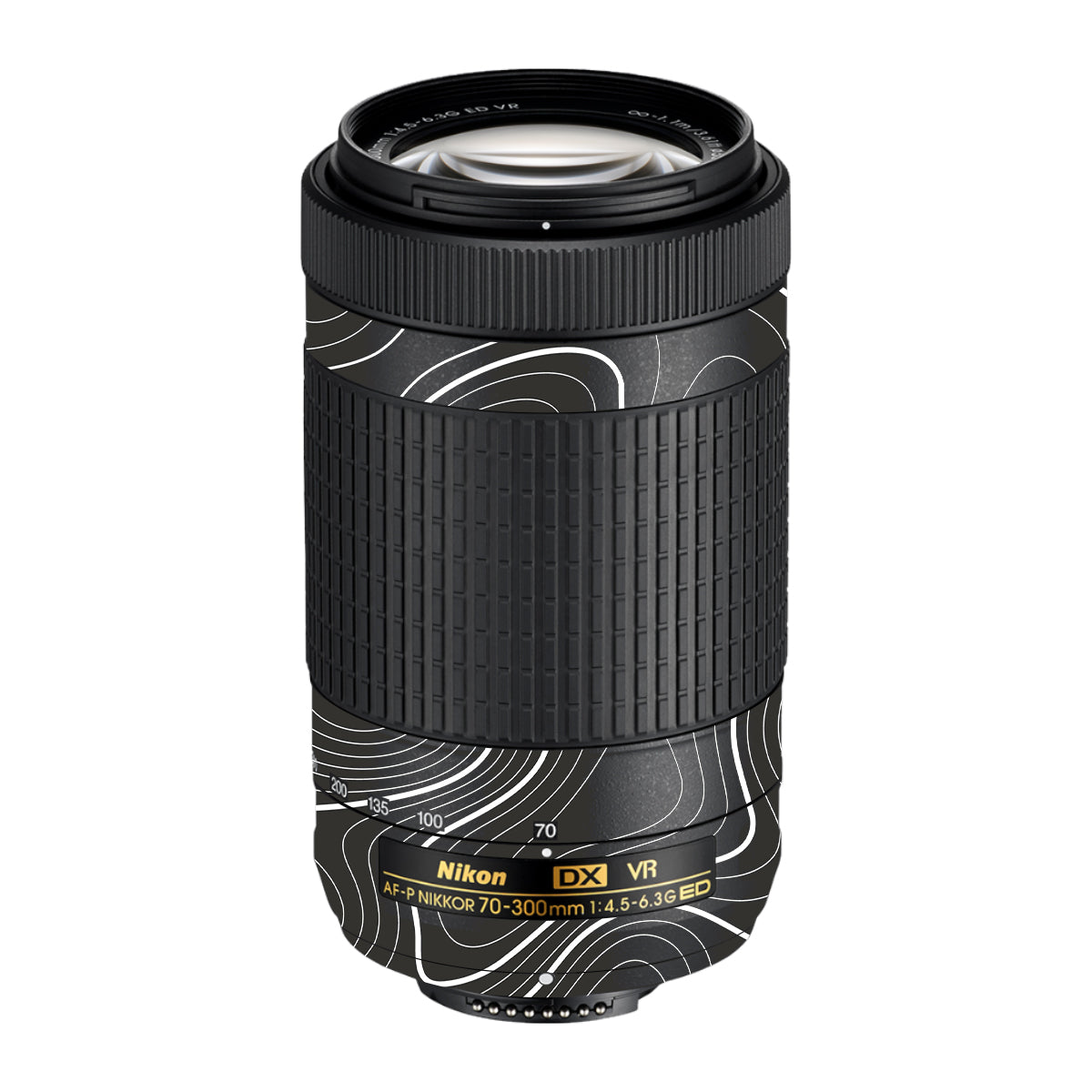 Grayscale Topographic Lines Nikon AF-P Nikkor 70-300mm F/4.5-6.3G ED VR Camera Lens Skin