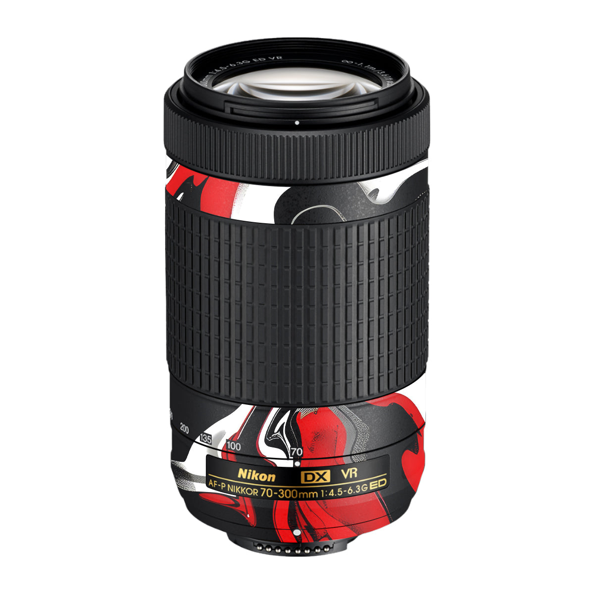 Scarlet and White Motion Nikon AF-P Nikkor 70-300mm F/4.5-6.3G ED VR Camera Lens Skin