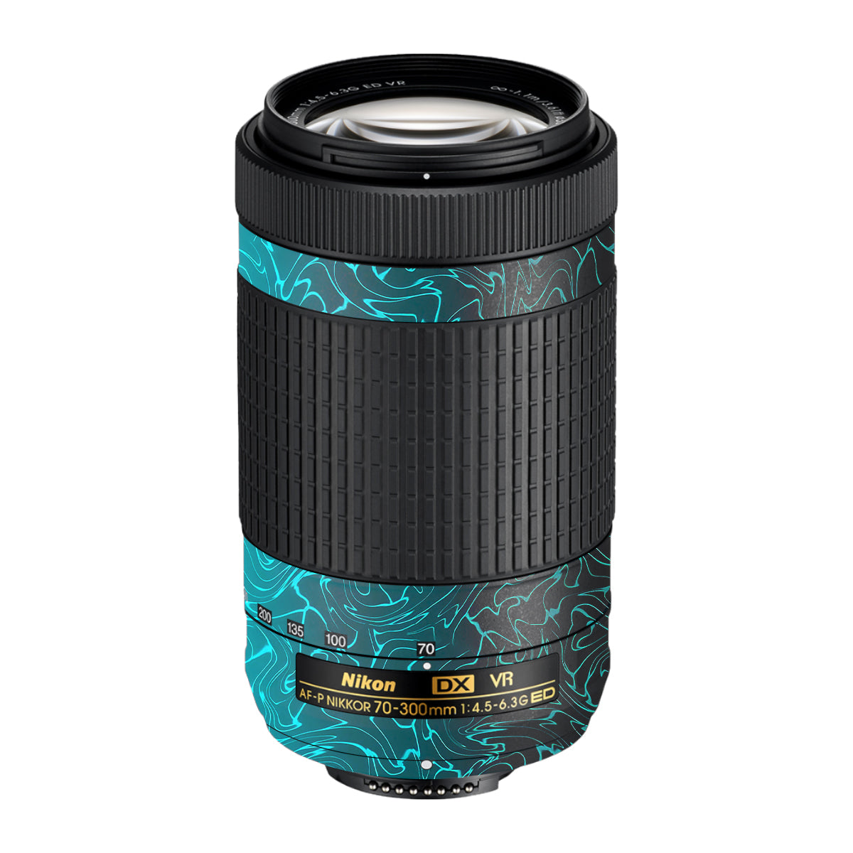 Cyan Blue to Black Gradient Nikon AF-P Nikkor 70-300mm F/4.5-6.3G ED VR Camera Lens Skin