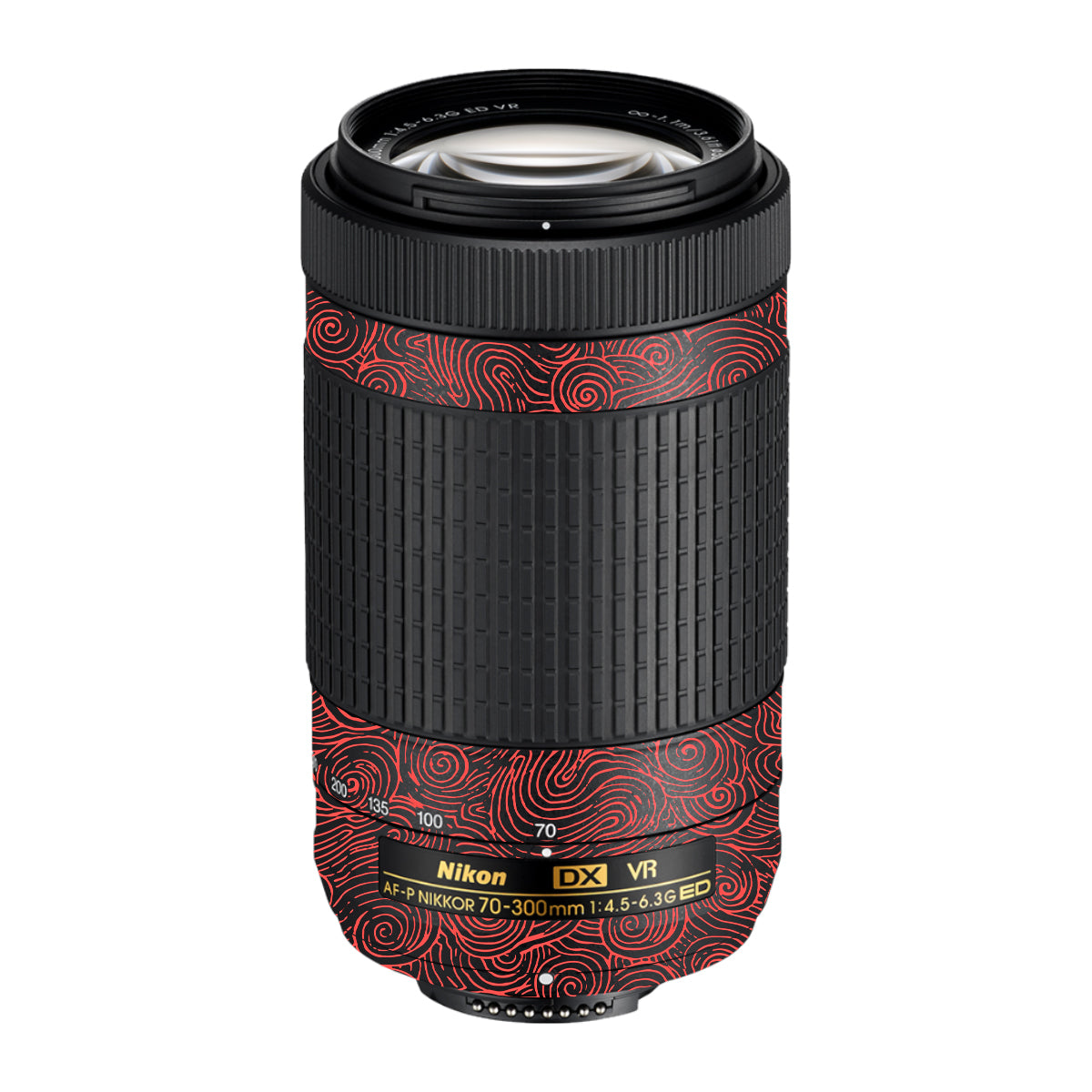 Red Spirals Nikon AF-P Nikkor 70-300mm F/4.5-6.3G ED VR Camera Lens Skin
