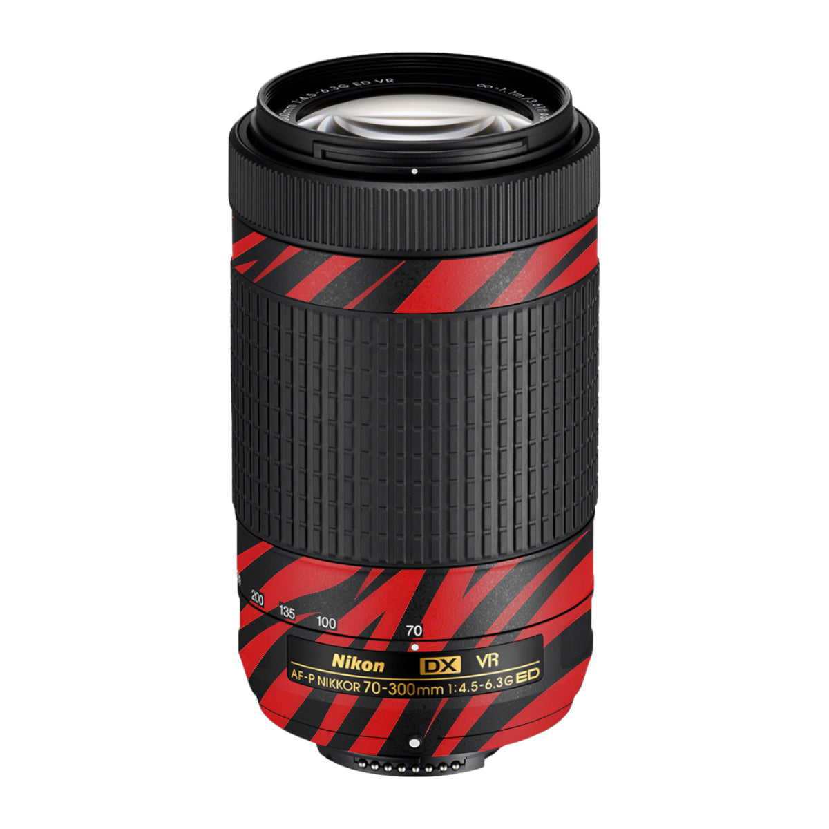 Red and Black Stripes Nikon AF-P Nikkor 70-300mm F/4.5-6.3G ED VR Camera Lens Skin