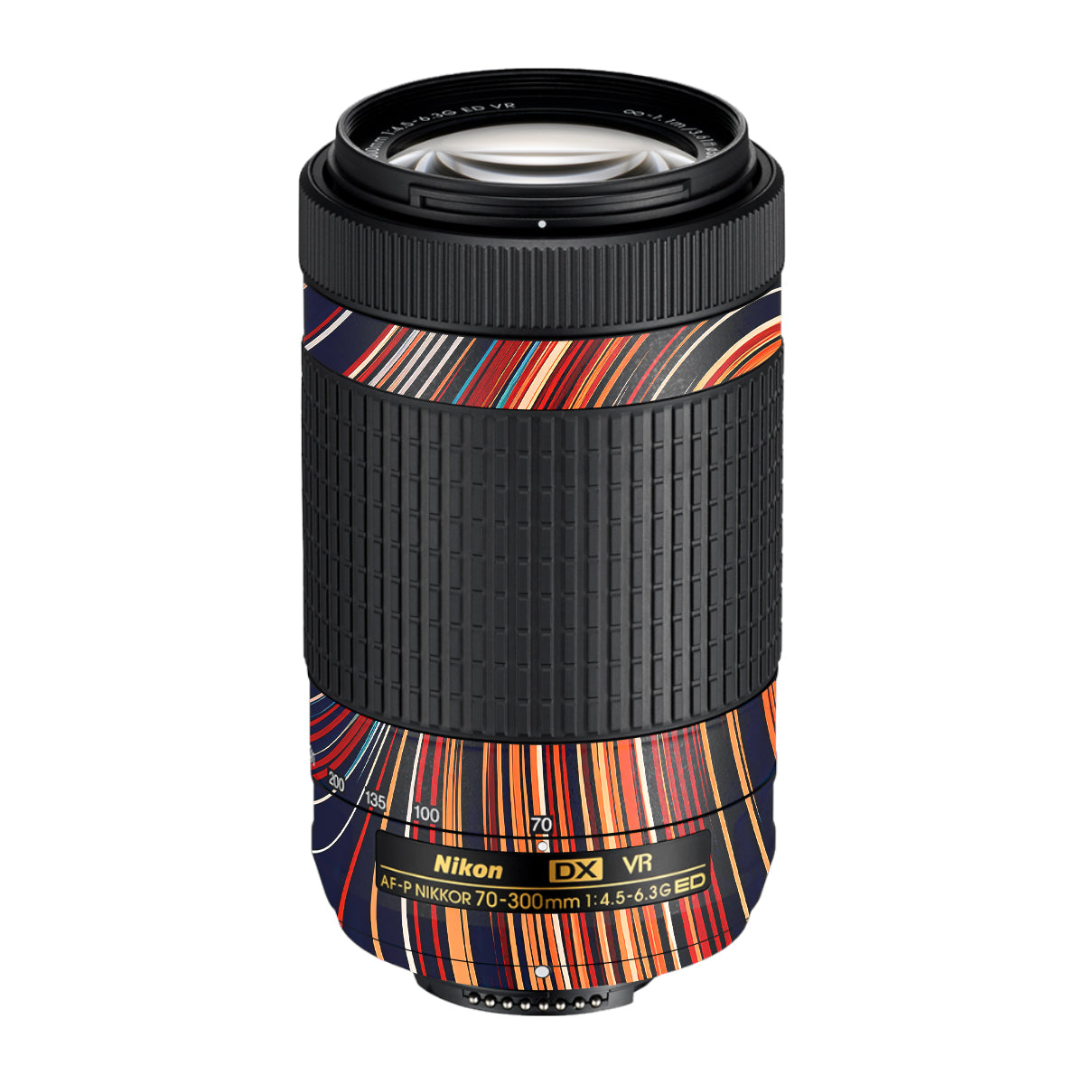 Retro Abstract Striped Swirl Nikon AF-P Nikkor 70-300mm F/4.5-6.3G ED VR Camera Lens Skin
