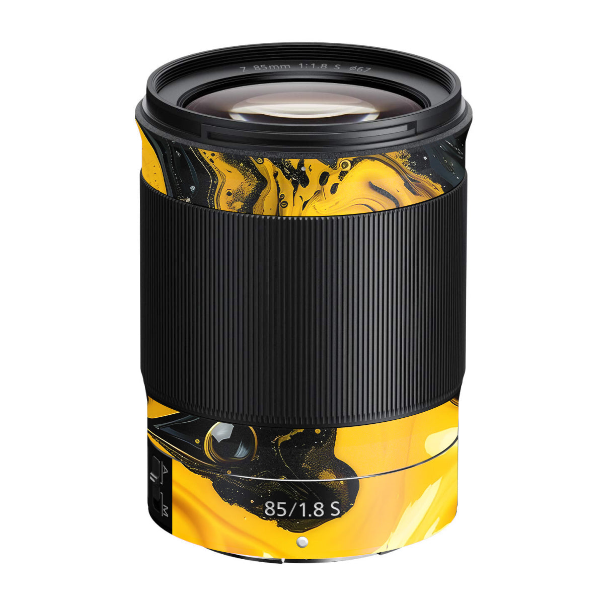 Yellow and Black Paint Swirls Nikon Nikkor Z 85mm F/1.8 S Camera Lens Skin