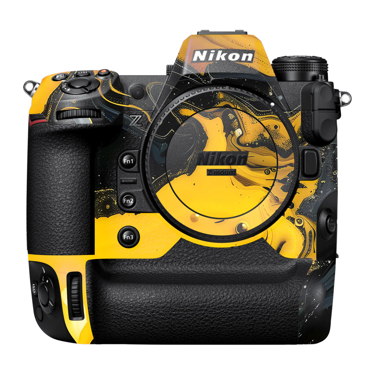 Yellow and Black Paint Swirls Nikon Z9 Camera Skin