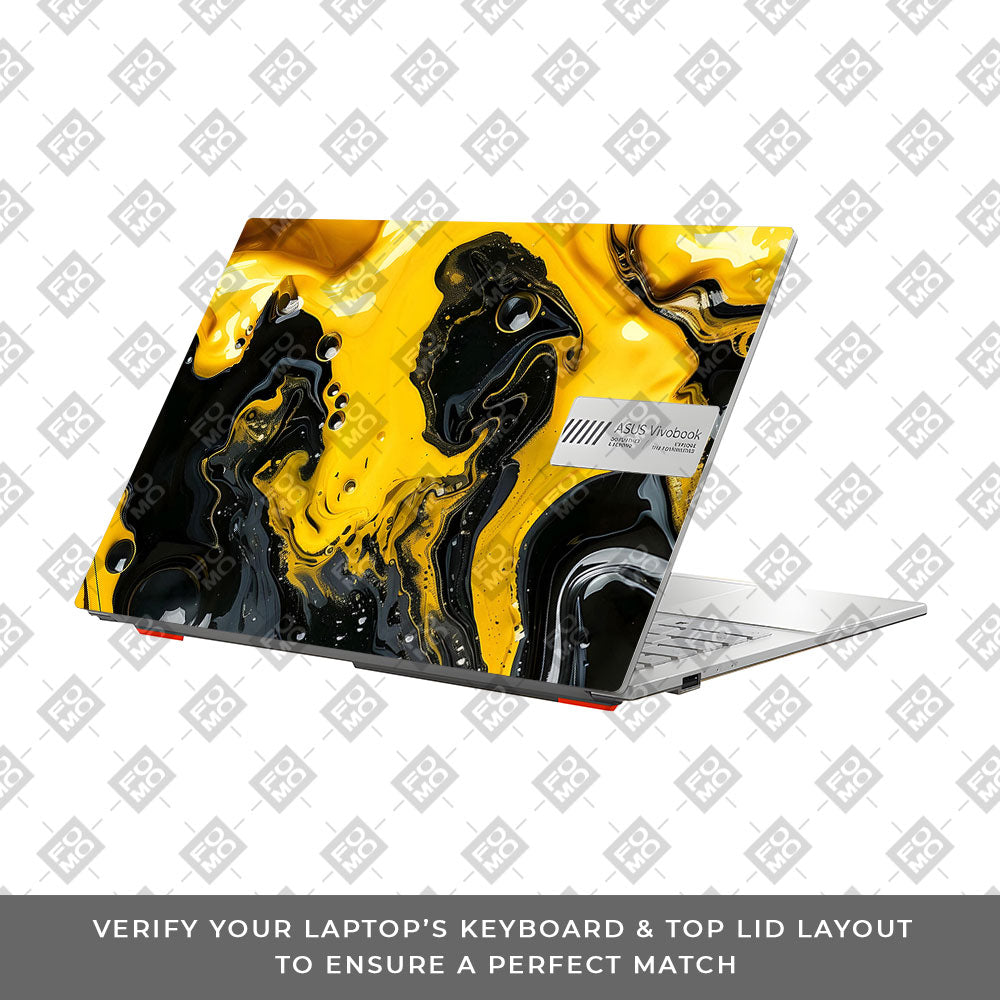 Yellow and Black Paint Swirls Asus Vivobook Go 14 E1404 Laptop Skin