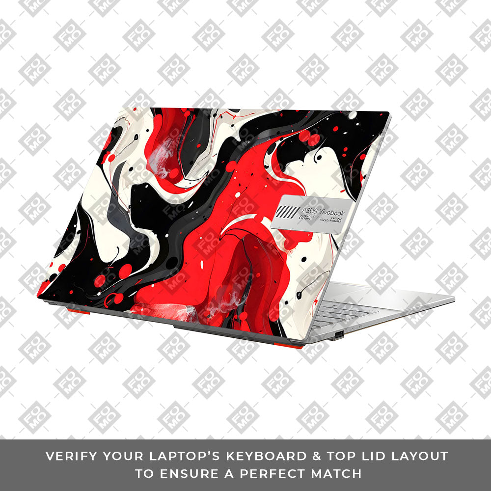Red and White Paint Swirls Asus Vivobook Go 14 E1404 Laptop Skin
