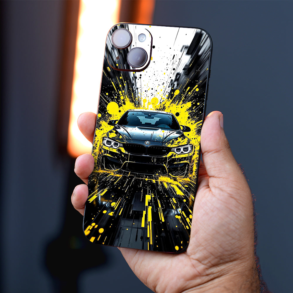 BMW M4 Black Thunder with Yellow Strike Mobile Skins