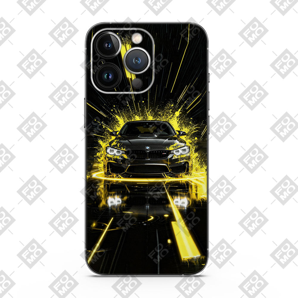 BMW M4 Black Thunder with Yellow Strike Mobile Skins