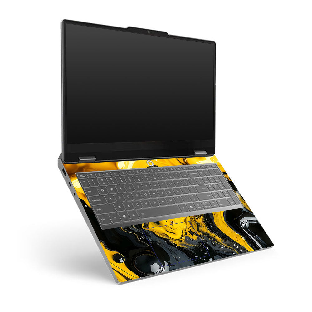 Lenovo LOQ Essential 15ARP11 Yellow and Black Paint Swirls Laptop Skin
