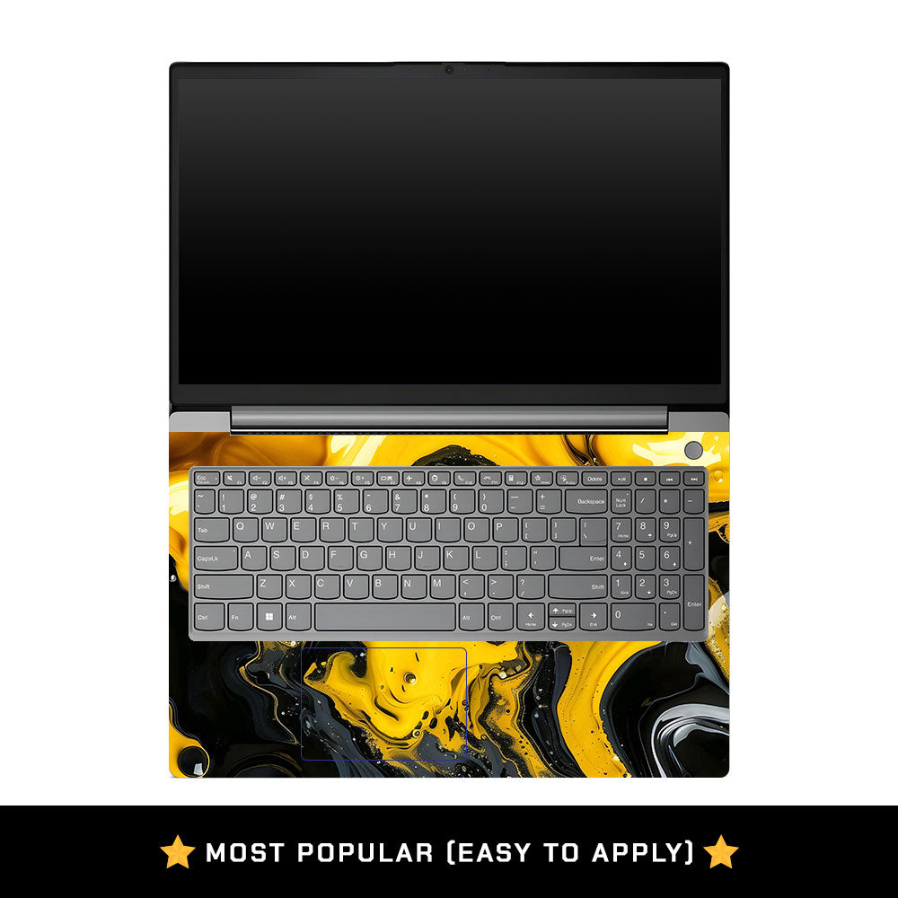Lenovo V15 G4 Yellow and Black Paint Swirls Laptop Skin