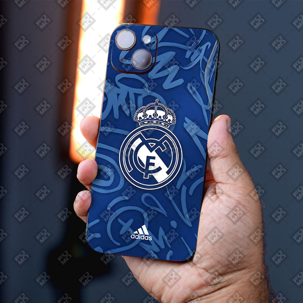 Real Madrid Blue Graffiti Crest Mobile Skin