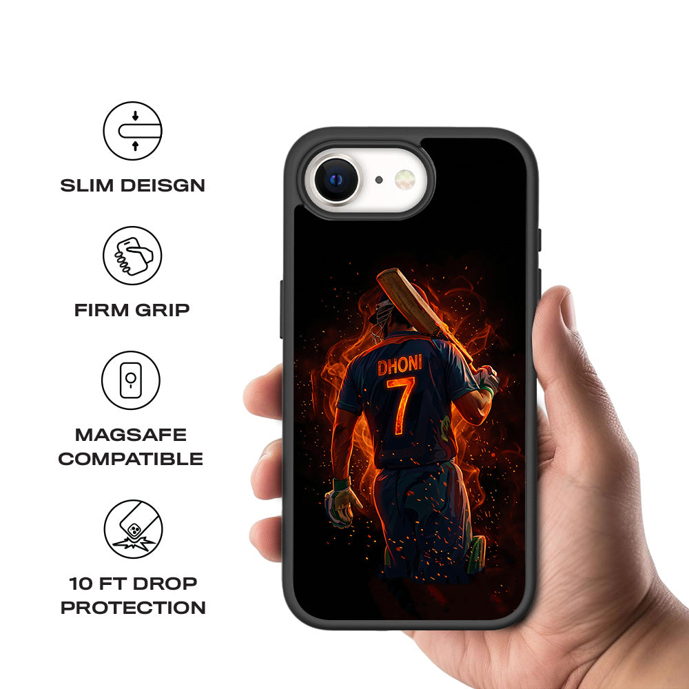 MS Dhoni Inferno Seven Cricket Sports 3D Skin with Shockguard Armour Magsafe Case for Apple iPhone 16E
