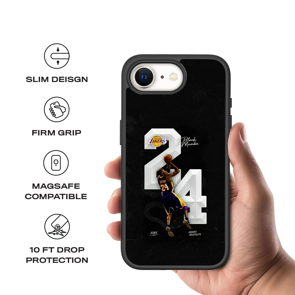 Kobe Bryant Black Mamba 24 Basketball Sports 3D Skin with Shockguard Armour Magsafe Case for Apple iPhone 16E