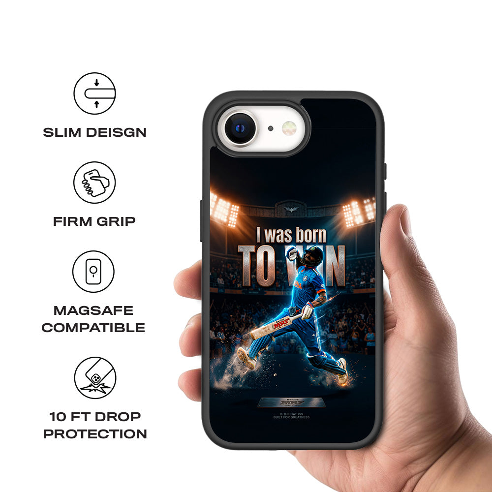 Virat Kohli Born To Win Cricket Sports 3D Skin with Shockguard Armour Magsafe Case for Apple iPhone 16E