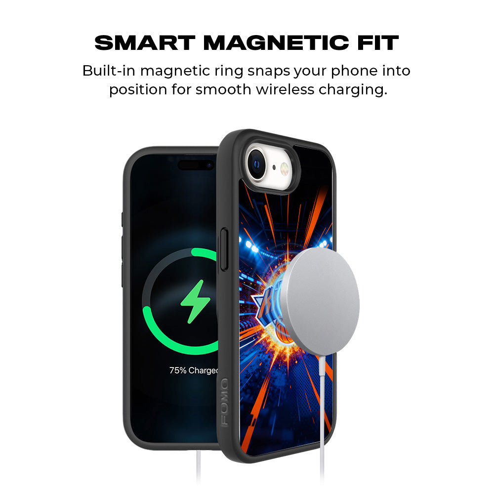 New York Knicks Arena Burst Sports 3D Skin with Shockguard Armour Magsafe Case for Apple iPhone 16E