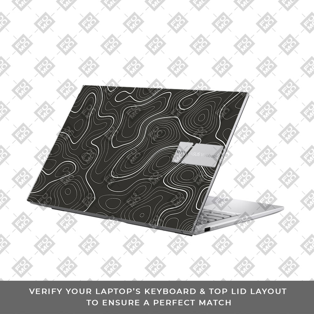 Grayscale Topographic Lines Asus VivoBook 15 X1504VA Laptop Skin
