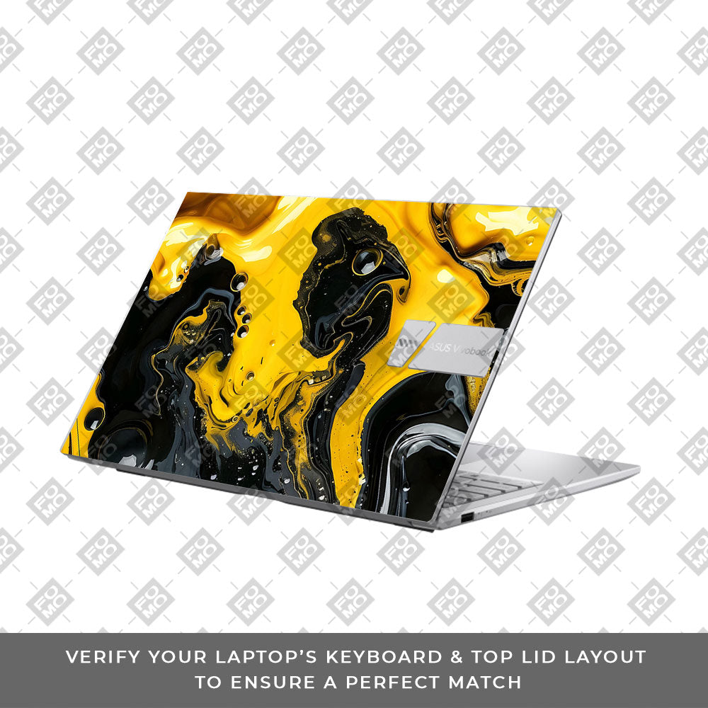 Yellow and Black Paint Swirls Asus VivoBook 15 X1504VA Laptop Skin