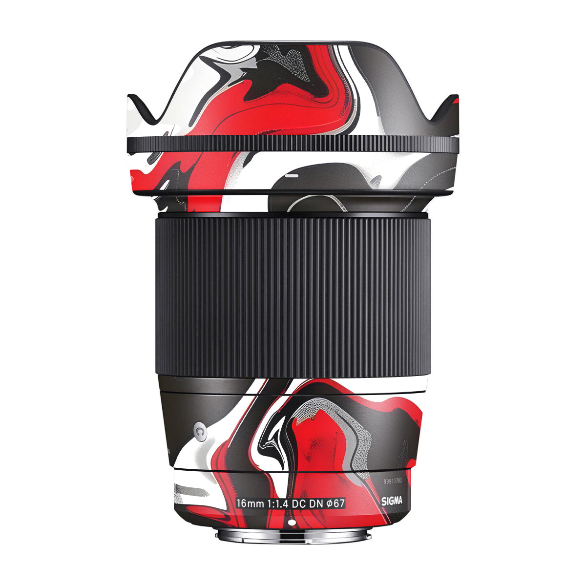 Scarlet and White Motion Sigma 16mm F/1.4 DC DN Camera Lens Skin