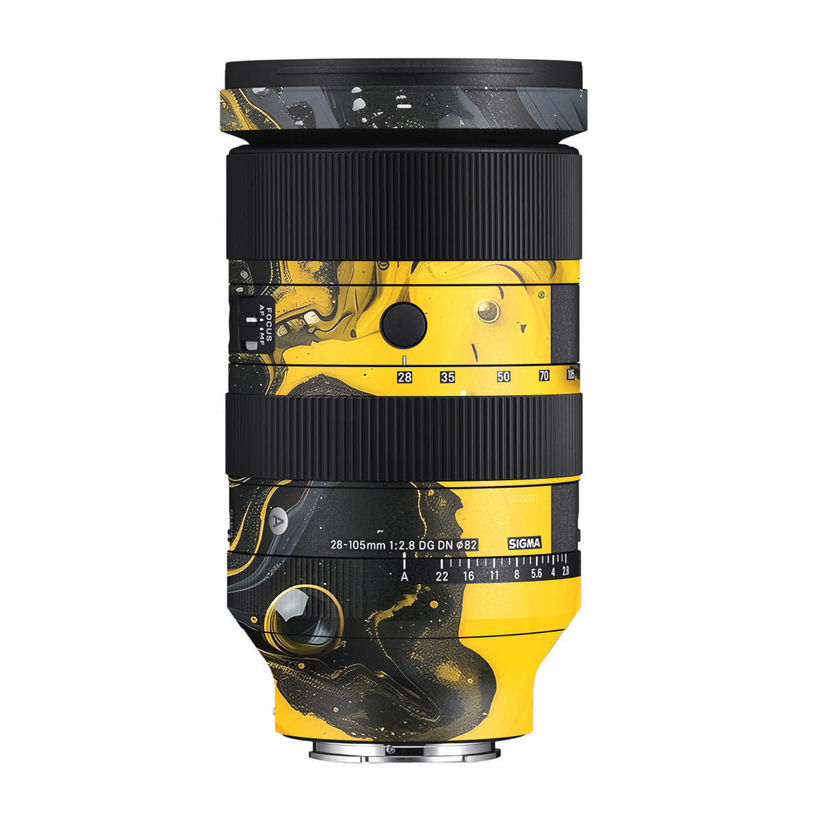 Yellow and Black Paint Swirls Sigma 28-105mm F/2.8 DG DN Sony E Camera Lens Skin