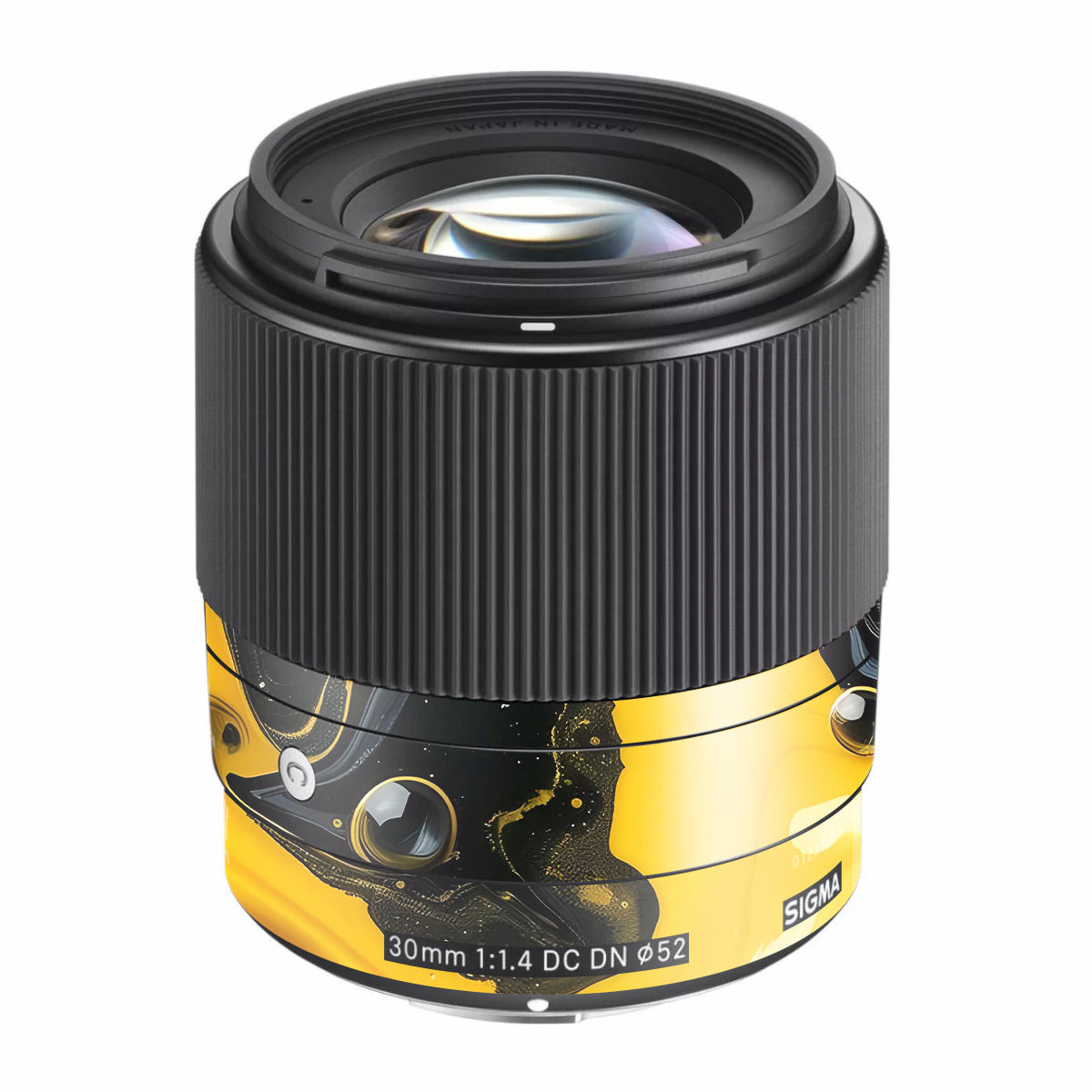 Yellow and Black Paint Swirls Sigma 30mm F/1.4 DC DN Sony E Camera Lens Skin