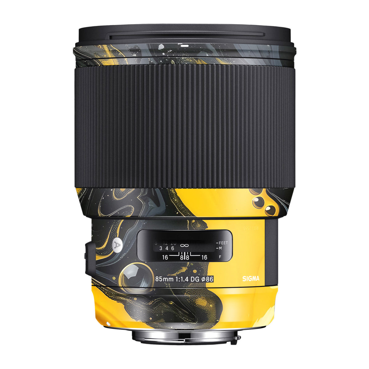 Yellow and Black Paint Swirls Sigma 85mm F/1.4 DG HSM Canon Camera Lens Skin