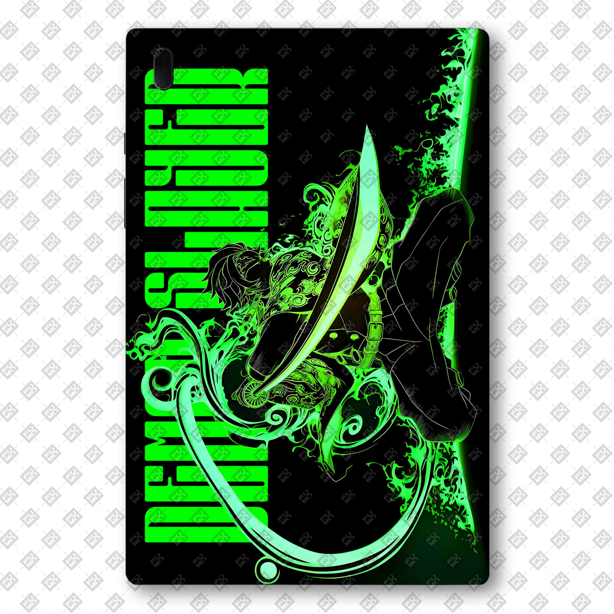 Samsung Galaxy Tab S7 FE Tanjiro Green Flame Dance Anime Tablet Skins