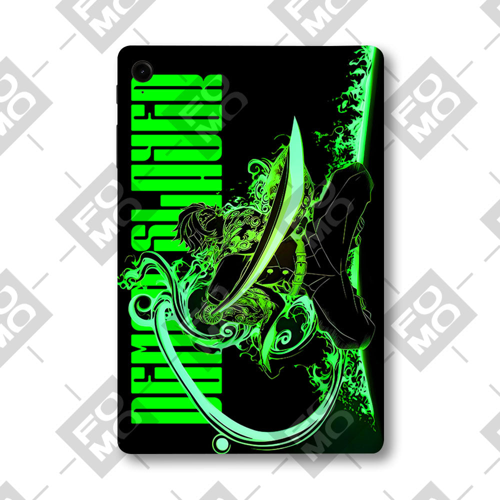 Samsung Galaxy Tab S9 Tanjiro Green Flame Dance Anime Tablet Skins