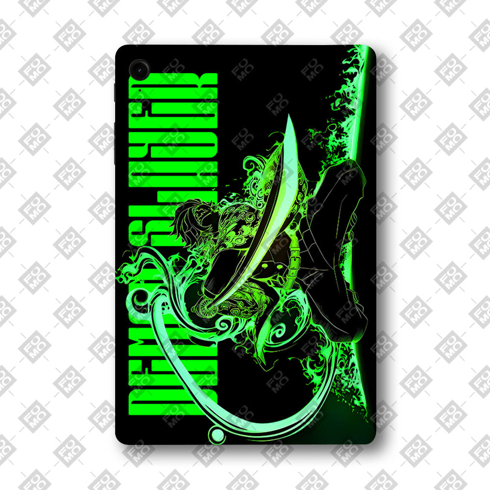 Samsung Galaxy Tab S9 FE Tanjiro Green Flame Dance Anime 3D Tablet Skin