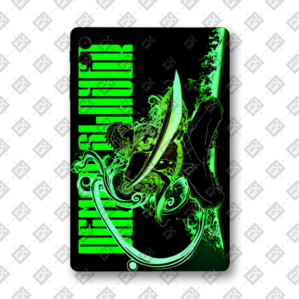 Samsung Galaxy Tab S9 FE Plus Tanjiro Green Flame Dance Anime 3D Tablet Skin