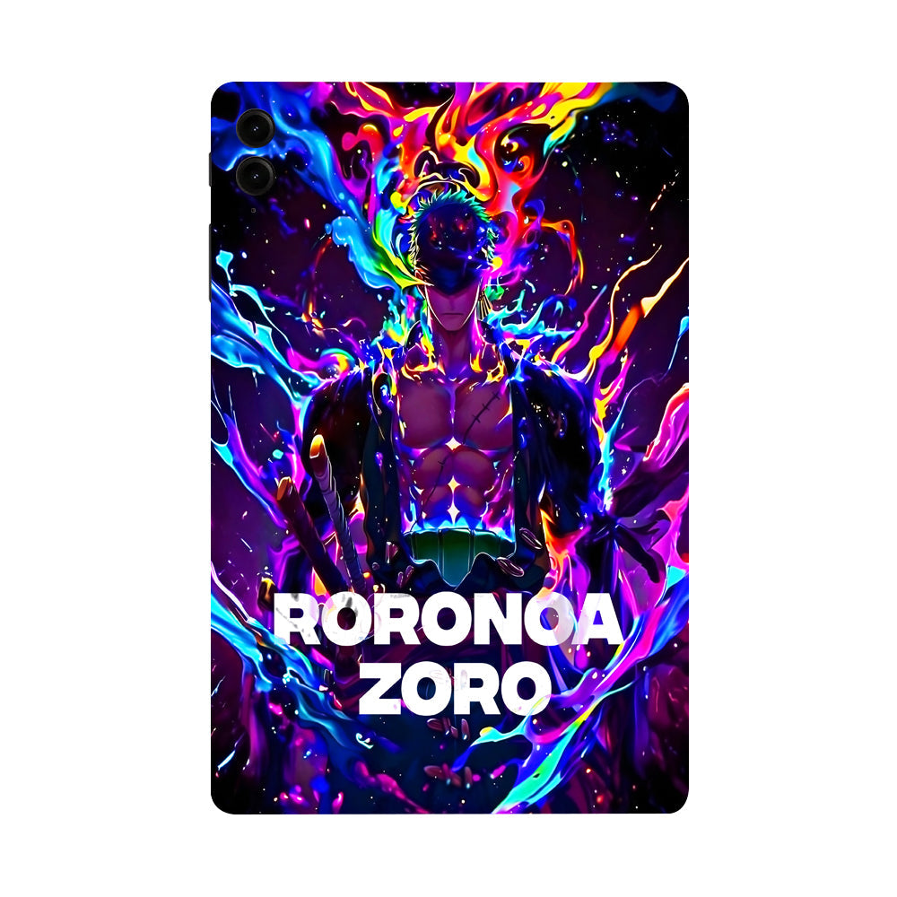 Samsung Galaxy Tab S9 FE Plus Roronoa Zoro in Neon Flames Anime Tablet Skins
