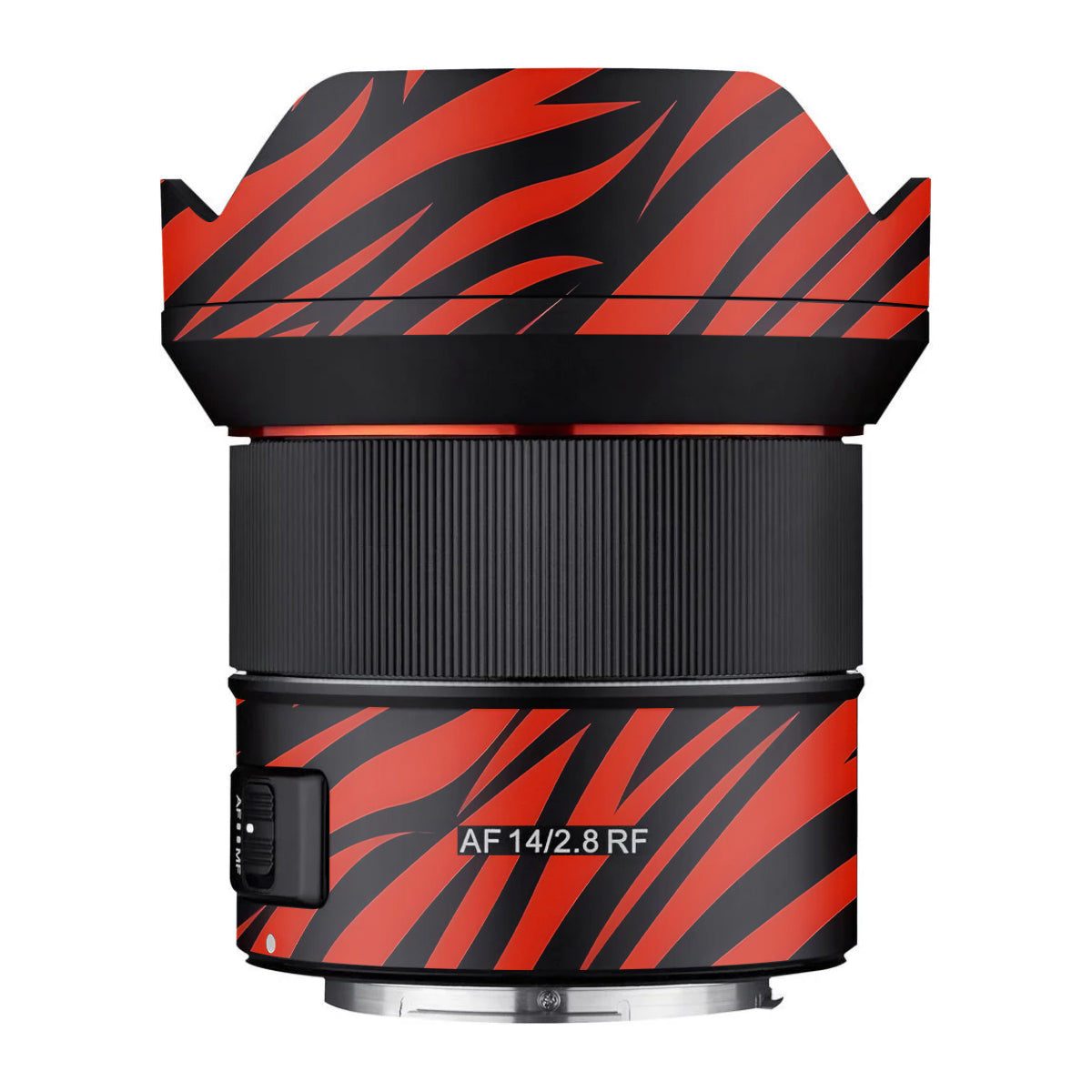 Red and Black Stripes Samyang AF 14mm F/2.8 RF Camera Lens Skin