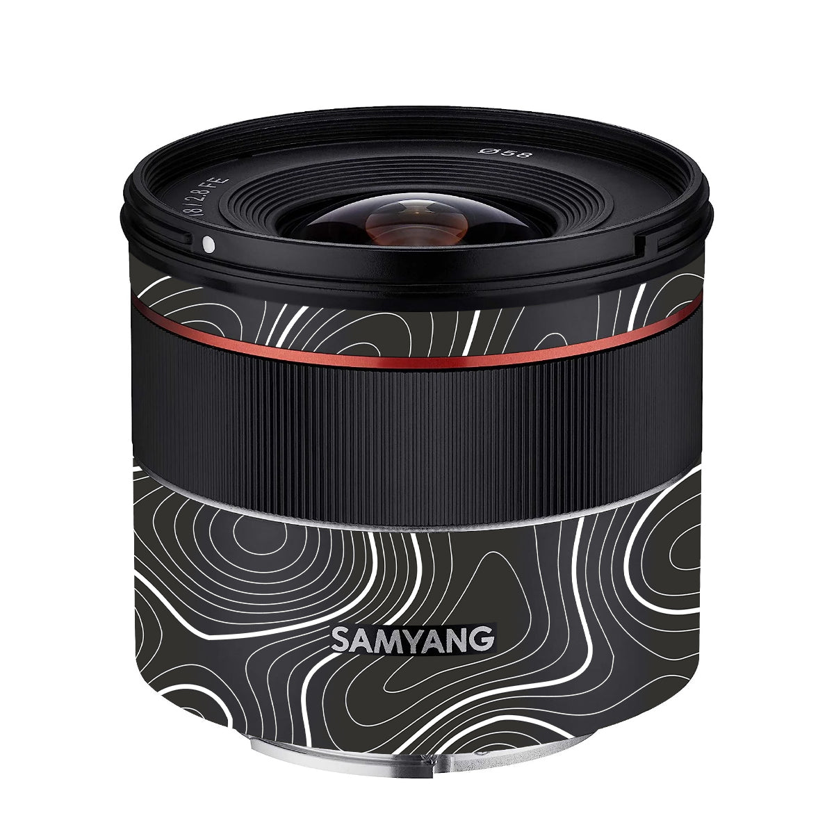 Grayscale Topographic Lines Samyang FE 18mm F/2.8 Camera Lens Skin