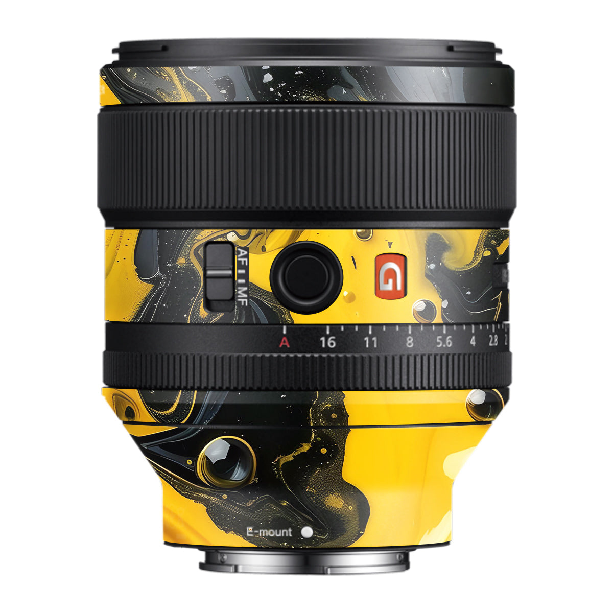 Yellow and Black Paint Swirls Samyang FE 85mm F/1.4 Camera Lens Skin