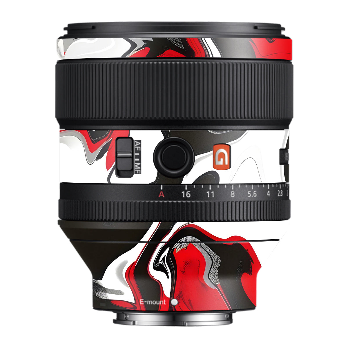 Scarlet and White Motion Samyang FE 85mm F/1.4 Camera Lens Skin