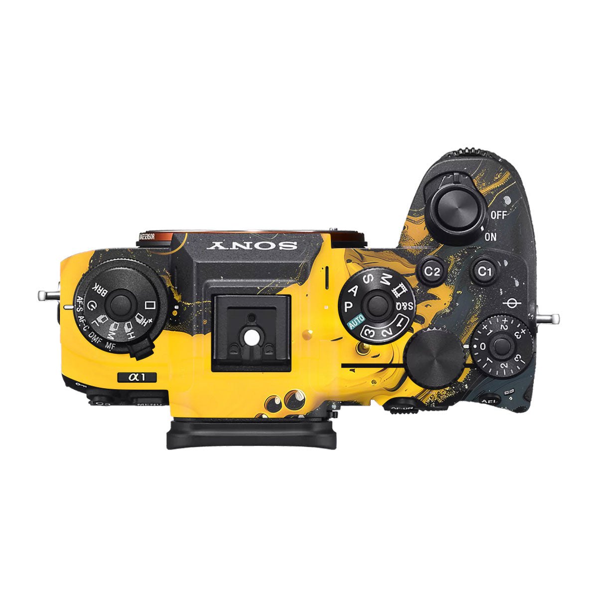 Yellow and Black Paint Swirls Sony A1 Camera Skin
