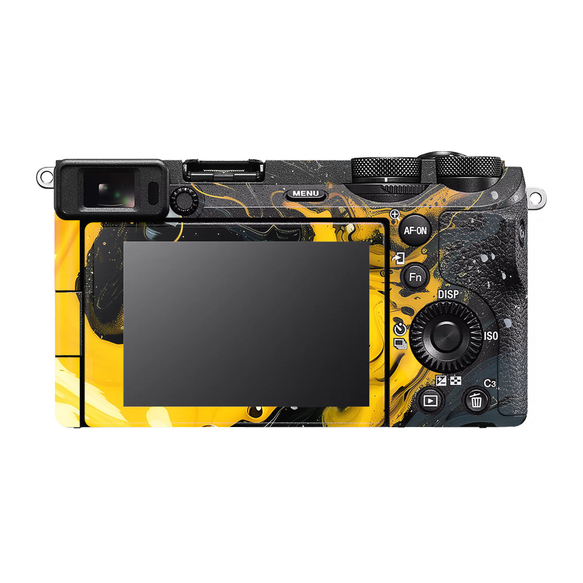 Yellow and Black Paint Swirls Sony A6700 Camera Skin